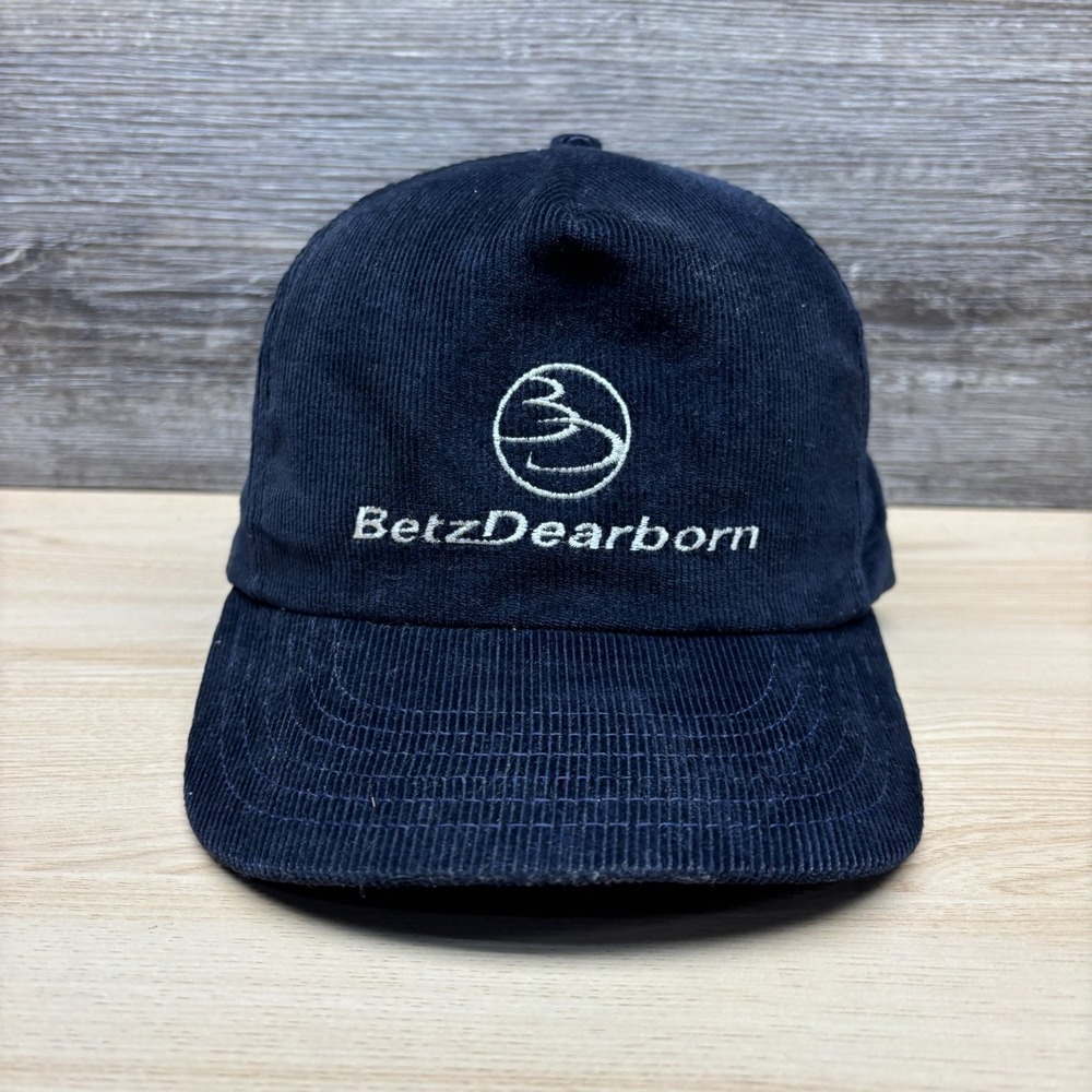 Vintage BetzDearborn Hat Cap Snap Back Blue Corduroy USA Made Advertising 90s